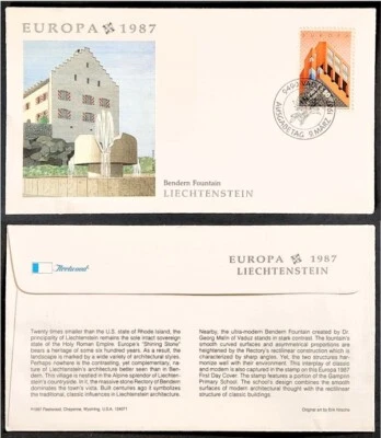 LIECHTENSTEIN/EUROPA 1987 FIRST DAY ISSUE ENVELOPE-POSTMARKED/STAMP FROM EUROPE - Image 1 of 3