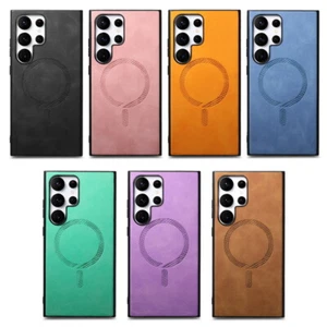 MagSafe For Samsung Galaxy S24 Ultra S23 FE A55 Leather Shockproof Case Cover - Picture 1 of 22