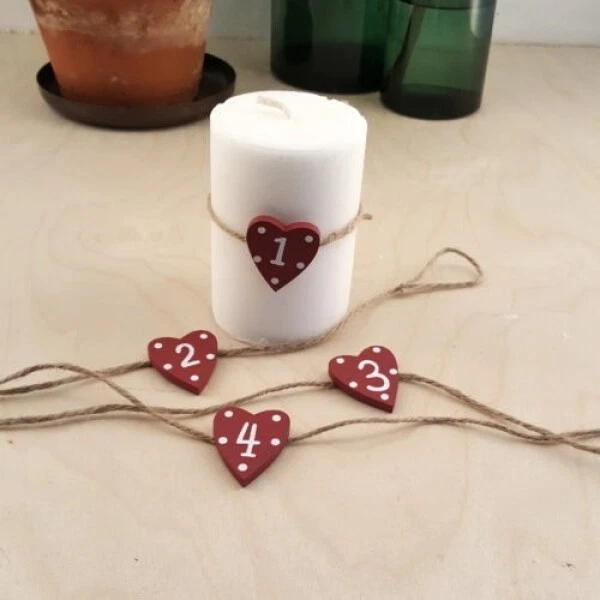 Adventszahlen Kerzenzahlen Holz Herz 1-4 Advent dunkelrot Weihnachten - Bild 1 von 1
