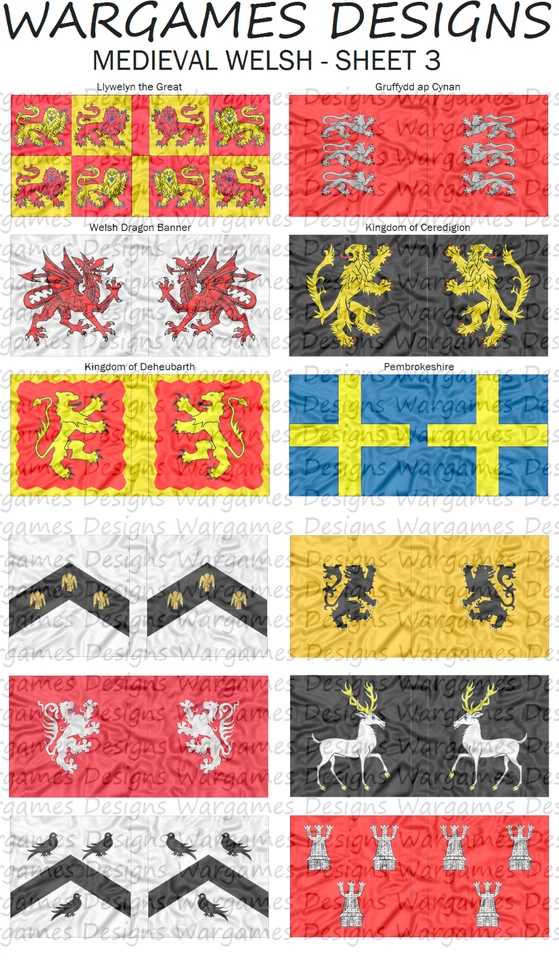 6mm Medieval Welsh Flags - Sheet 3 - Pike & Shotte, FOG, DBR, Impetus, Baroque - Image 1 of 1