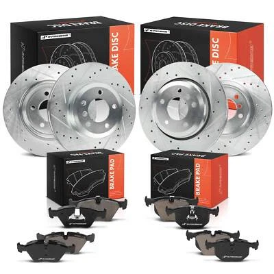 12 piezas rotores de freno delanteros y traseros perforados y pastillas de freno de cerámica para BMW 330Ci 330i Foto 1 de 4