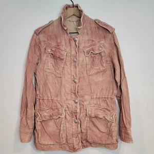 FREE PEOPLE Jacket Cargo Military Button Up Pink Acid Wash - Picture 1 of 9