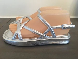 Zara TRAFALUC Metallic Silver Platform Ankle Strap Open Toe Sandals Size 6 US - Picture 1 of 4