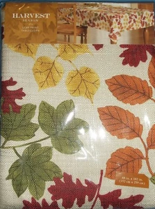 HARVEST SEASON LEAF PRINT FABRIC TABLECLOTH 60 X 102 IN THANKSGIVING NEW OBLONG - Bild 1 von 5