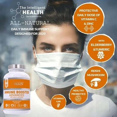 THE INTELLIGENT HEALTH Immune Booster Advanced Natural Immune Support for Men & Women - Zinc & Selenium