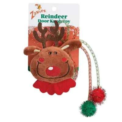 Zanies Reindeer Door Knob Catnip Cat Toy Holiday Xmas Kitty Kitten Toys Pom Poms - Image 1 of 4