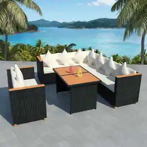 5 Piece Garden Lounge Set with Cushions Poly Rattan Black - Picture 1 of 5