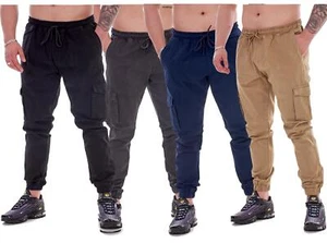 Mens Cargo Joggers Combat Trousers Elastic Waist Cuffed Utility Pants Gym - Picture 1 of 27