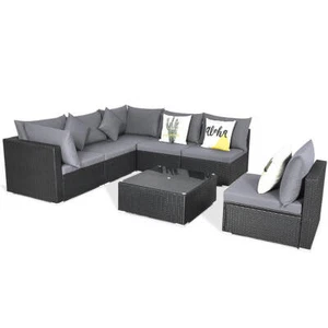 7PCS Patio Rattan Sofa Set Sectional Conversation Furniture Set Garden Outdoor - Picture 1 of 10