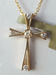 Colgante Cruz Diamante Oro Amarillo Sólido 10kt - Imagen 1 de 13