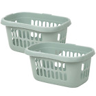 (Set of 8) Plastic Hipster Laundry Basket 60L Washing Clothes Linen Tidy SAGE