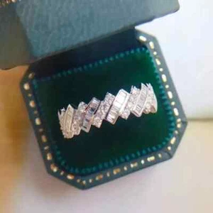 2.00Ct Round Cut Real Moissanite Women Eternity Band Ring 14K White Gold Plated - Picture 1 of 6