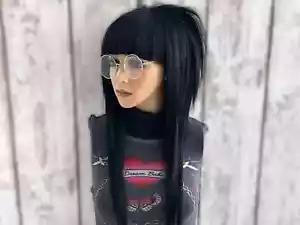 Emo Scene Wig Black, Layer Shag Wig Straight Bang, Punk Rocker Wig, Mullet Wig - Picture 1 of 11