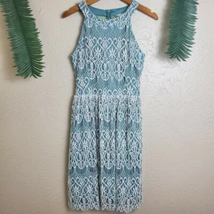 Altar'd State Seafoam Green Lace Skater Sleeveless Zip Up Dress XS x-small - Picture 1 of 8