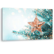 Christmas Fir Tree Decoration Golden Star Framed Canvas Wall Art Picture Print