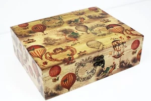 Wood handmade hinged art/craft/storage/trinket box Hot air balloons retro style - Picture 1 of 12