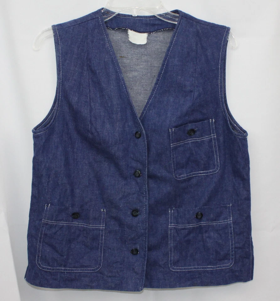 Vtg Sears Denim Jean Vest Farmers Wife Prairie Boho Western Rockabilly Blue 16  - Image 1 of 4