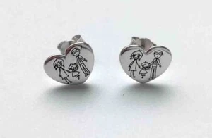 Ohrringe Herz 925 Silber rhodiniert antiallergisch Schriftzug Familie Geschenk Mädchen  - Bild 1 von 4