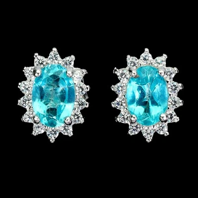 Pendientes de plata de ley 925 ovalados topacio azul paraiba 6x4 mm joyas de piedras preciosas Foto 1 de 4
