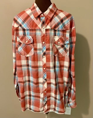 Camisa BKE Para Hombres Perla A Presión XL Roja Azul A Cuadros Mangas Largas Relajada Occidental Foto 1 de 4