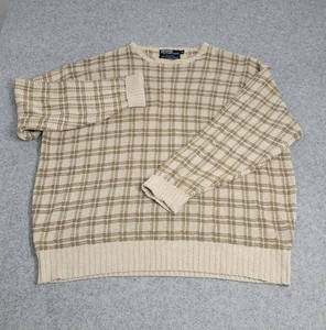Polo Ralph Lauren Sweater Mens XL Beige Green Plaid Knit Silk Blend Crewneck - Picture 1 of 14