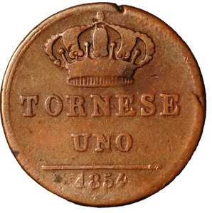 1854 Italian States NAPLES Ferdinando II Tornese KM# 358 - Picture 1 of 2