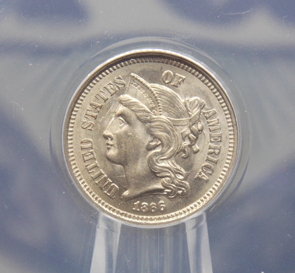 1866 Three Cent Nickel *OBSOLETE* 3CN ANACS MS65 #139 Gem BU Unc ECC&C, Inc. - Image 1 of 4