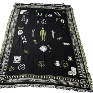 Mystery Symbol Woven Throw Blanket 49x65 Fringed Tapestry Cult Skull Lava Lamp - Picture 1 of 16