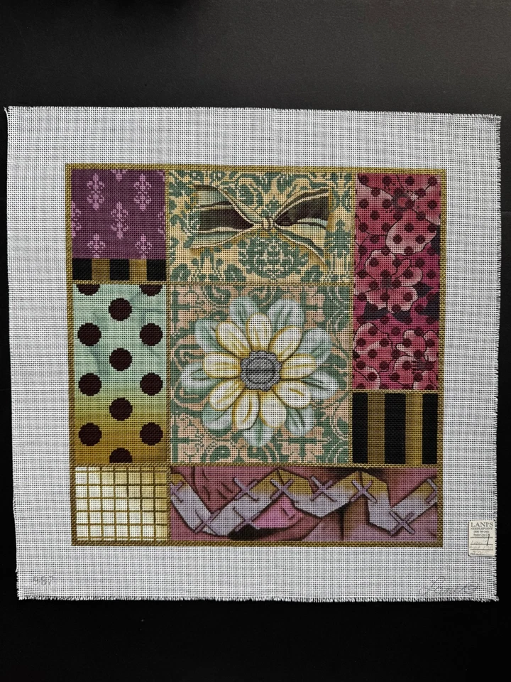 LANI Mauve/Green/Violet Flower Collage Hand Painted hp Needlepoint Canvas - Image 1 of 1