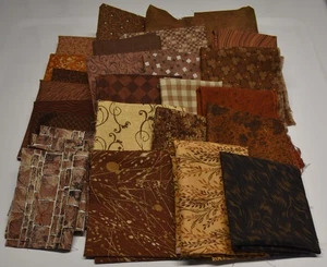 27 piece cotton fabric lot BROWN TAN GOLD floral blender check  5.4 YARDS TOTAL - Picture 1 of 8