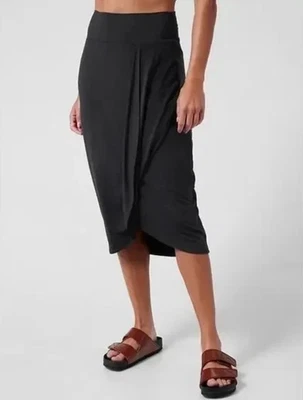 Athleta Womens Twist Midi Skirt Size Large Black Pull On Modal Blend New - Image 1 of 4