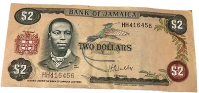 Bank of Jamaica, 1960, $2 bill good condition - Image 1 of 2