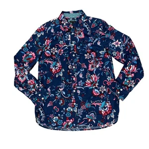 Talbots Camicia Donna Floreale Navy e Rosa Taglia S Bottoni Casual, Lavoro - Foto 1 di 3