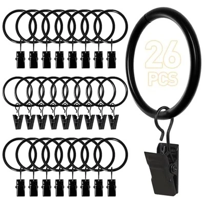 26 PCS Curtain Rings with Clips, Curtain Hooks for Drapes, Curtain Clips with  - Image 1 of 4