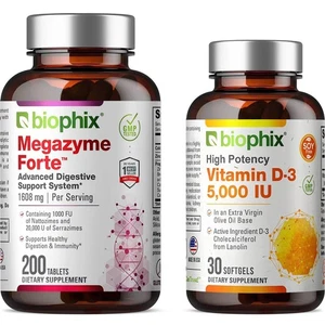 Biophix Megazyme Forte 200 Tabs - Free Vitamin D-3 5000 IU 30 softgels - Picture 1 of 9