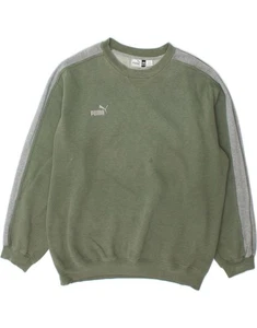 PUMA Mens Sweatshirt Jumper 2XL Green Colourblock Cotton AB06 - Picture 1 of 4