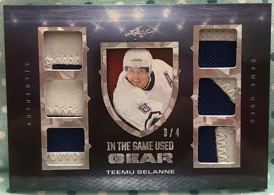 TEEMU SELANNE 2022-23 Hoja en el juego usado equipo de hockey reliquias 3/4 Foto 1 de 2