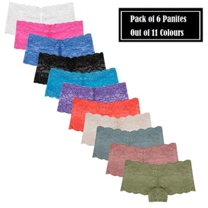 6er Pack Damen Spitze Boyshorts Slips Sexy Spitze Nahtlose Unterwäsche Panty - Bild 1 von 7
