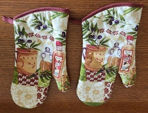 Red & Green Plant Floral Fall Thanksgiving Oven Mitts Glove Unused Set of 2 - Picture 1 of 2