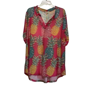 New Simply Southern Pink Pineapple Tunic Short Sleeve Shirt Sz L Coastal Preppy - Picture 1 of 7