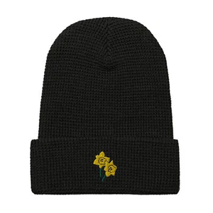 Waffle beanie Embroidered Daffodils Floral One Size Unisex Adult Beanie Hat - Picture 1 of 14