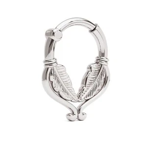 925 Sterling Silver Feather Septum Hoop Nature Inspired Boho Septum Clicker Ring - Picture 1 of 6