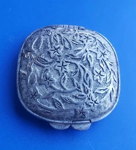 Vintage Silver Tone Compact Hand Mirror with Floral Rose Design - Bild 1 von 4