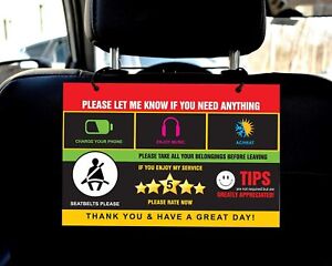 Five Star Rating Tips Card Rider-Share Driver Taxi Rating Appreciation Sign 2Pcs