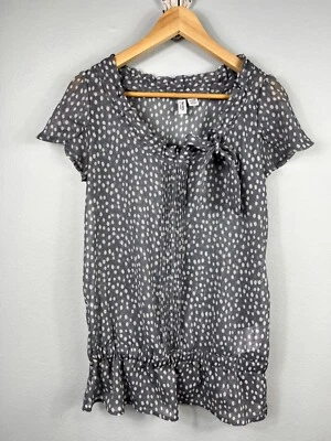 ESPRIT DE CORP Urban Casual Small Gray Polka Dot Blouse Sheer - Image 1 of 4