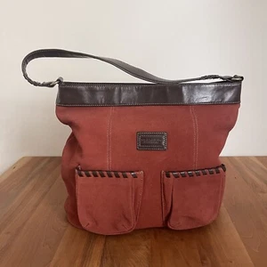 NWOT Tignanello Red Orange Umber Suede Hobo Bag w Front Pockets Purse Medium - Picture 1 of 13