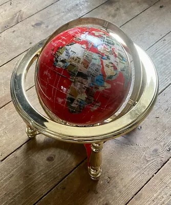 Semi Precious Gemstone Inlaid World Globe Red With Compass • 50£
