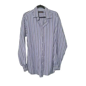 ETRO Milano Blue and White Striped Button Down Dress Shirt 44 Made in Italy - Picture 1 of 8