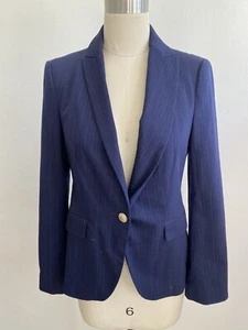 ZARA Sz Med KATE NAVY BLAZER EQUESTRIAN PINSTRIPE JACKET GOLD BUTTONS JACKET - Picture 1 of 12