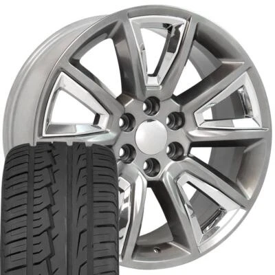 OEW Fits 22x9 Wheel/Tire Chevy GM Tahoe Hyper Black Rim w/Chrome w/Ironman - Image 1 of 4